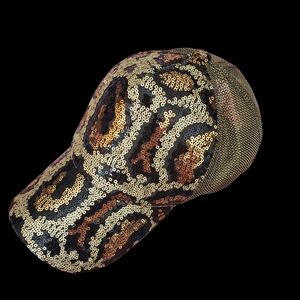 Sequin Reptile Pattern Cap - Gold and Black